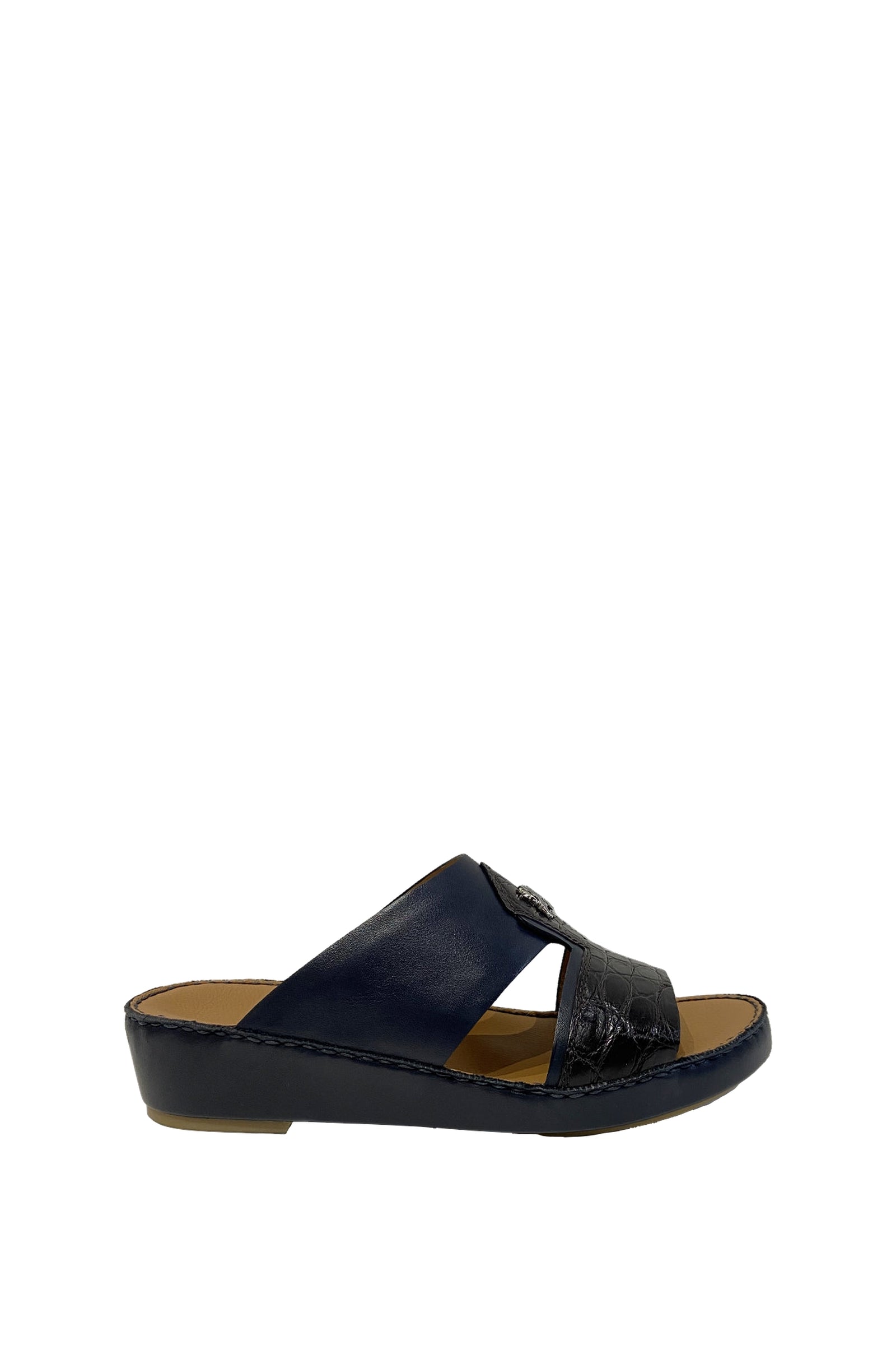 Mules texturées à découpes en cuir exotique - Bleu & Beige