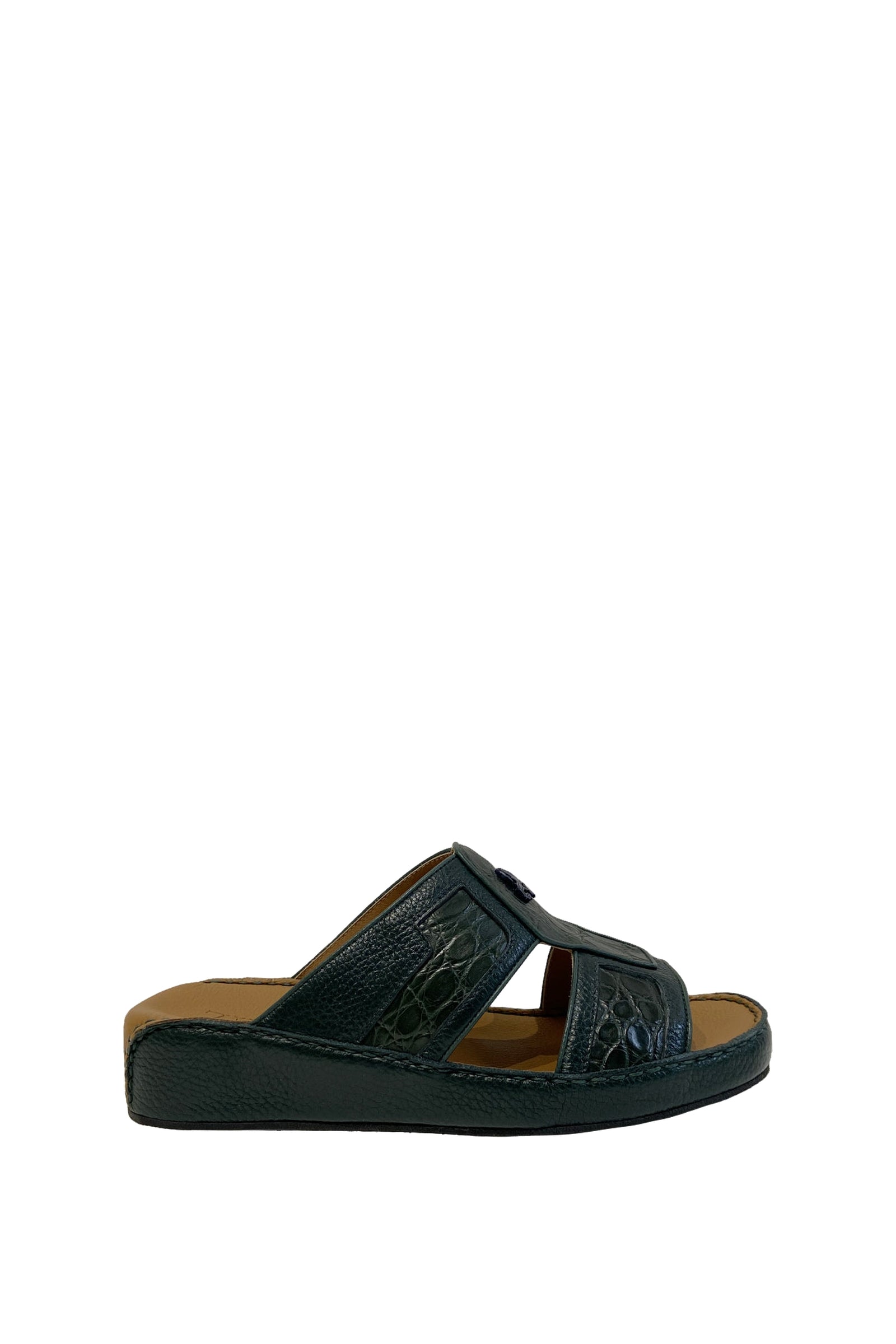 Mules texturées à découpes en cuir exotique - Vert & Marron