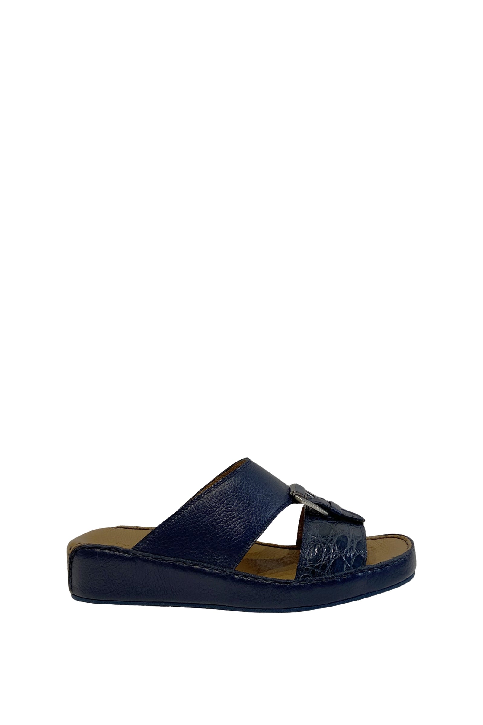 Mules with exotic leather cut-outs - Blue & Brown