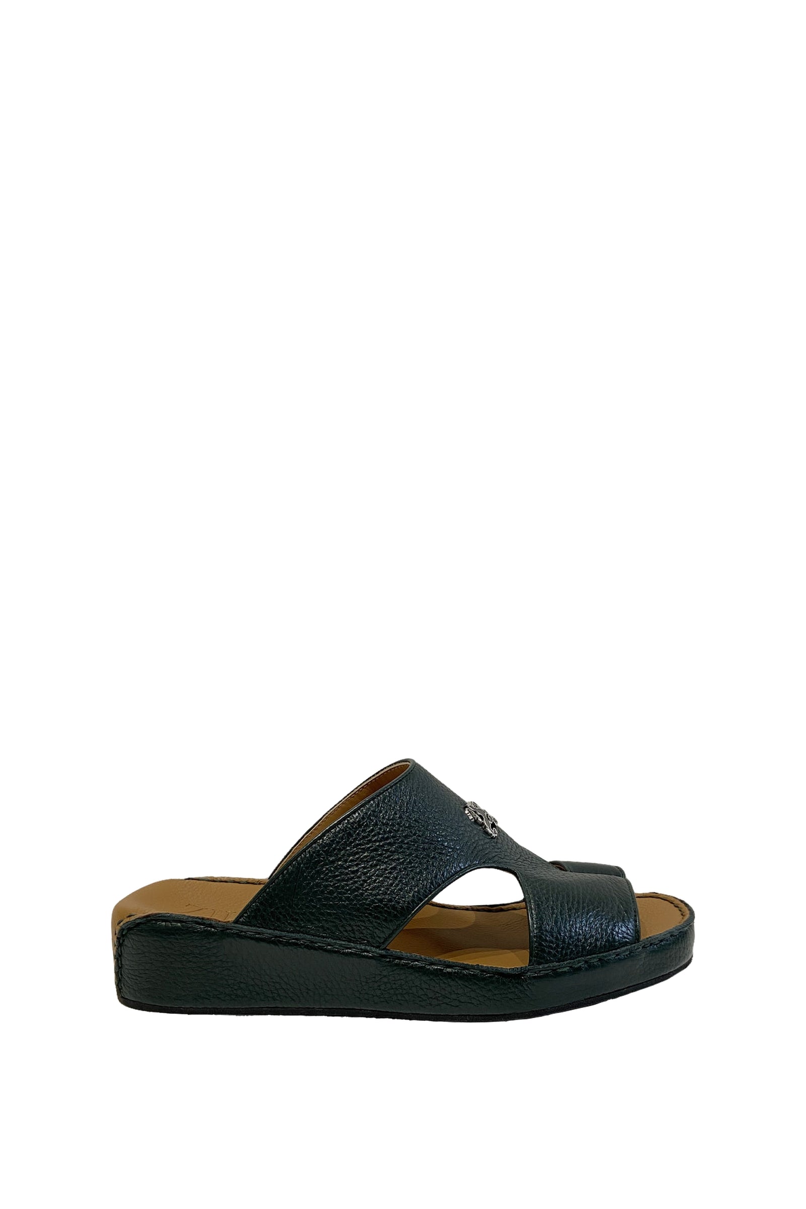 Sandales à ornement métallique en cuir exotique - Vert & Camel