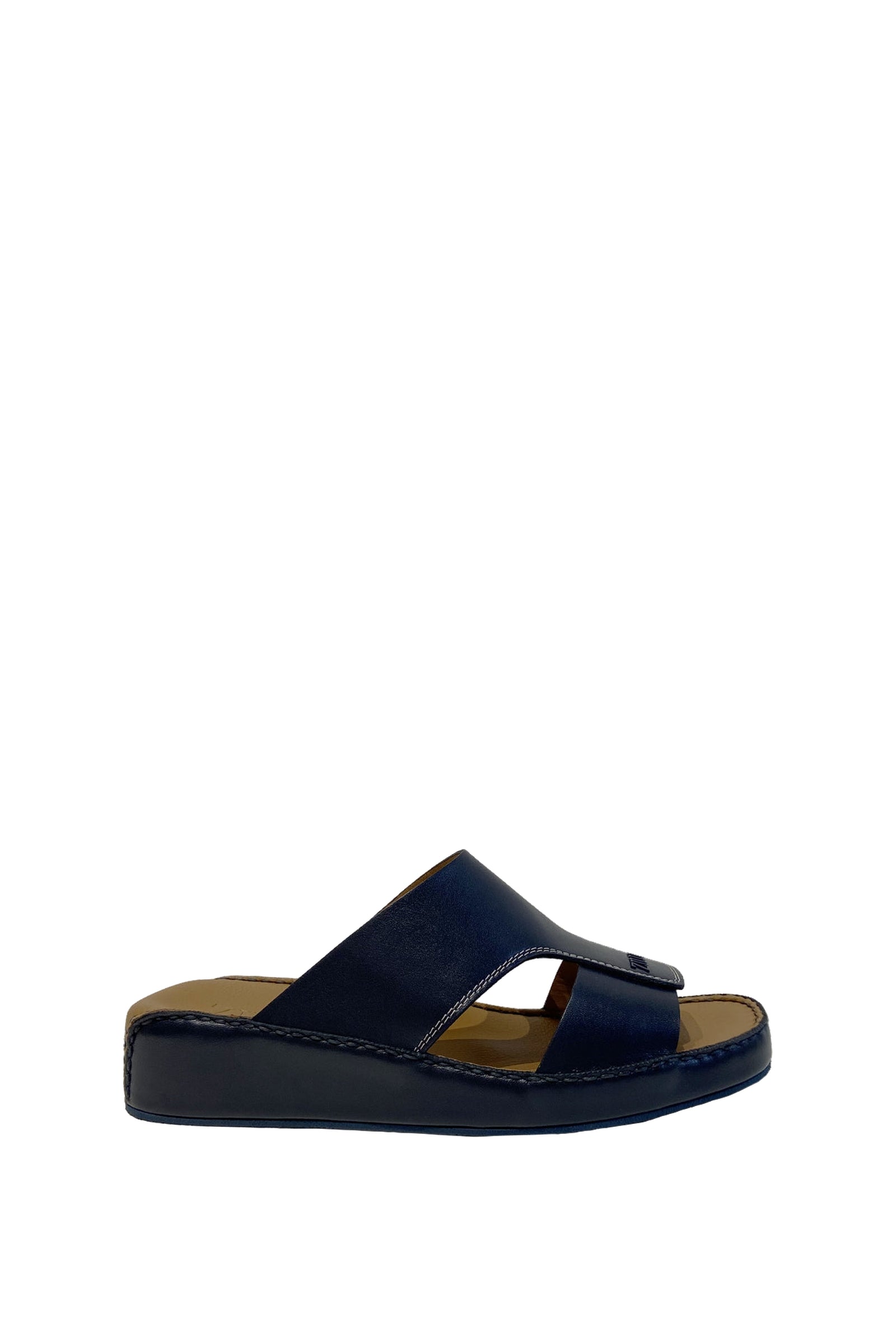 Sandales à bride croisée en cuir - Bleu & Marron