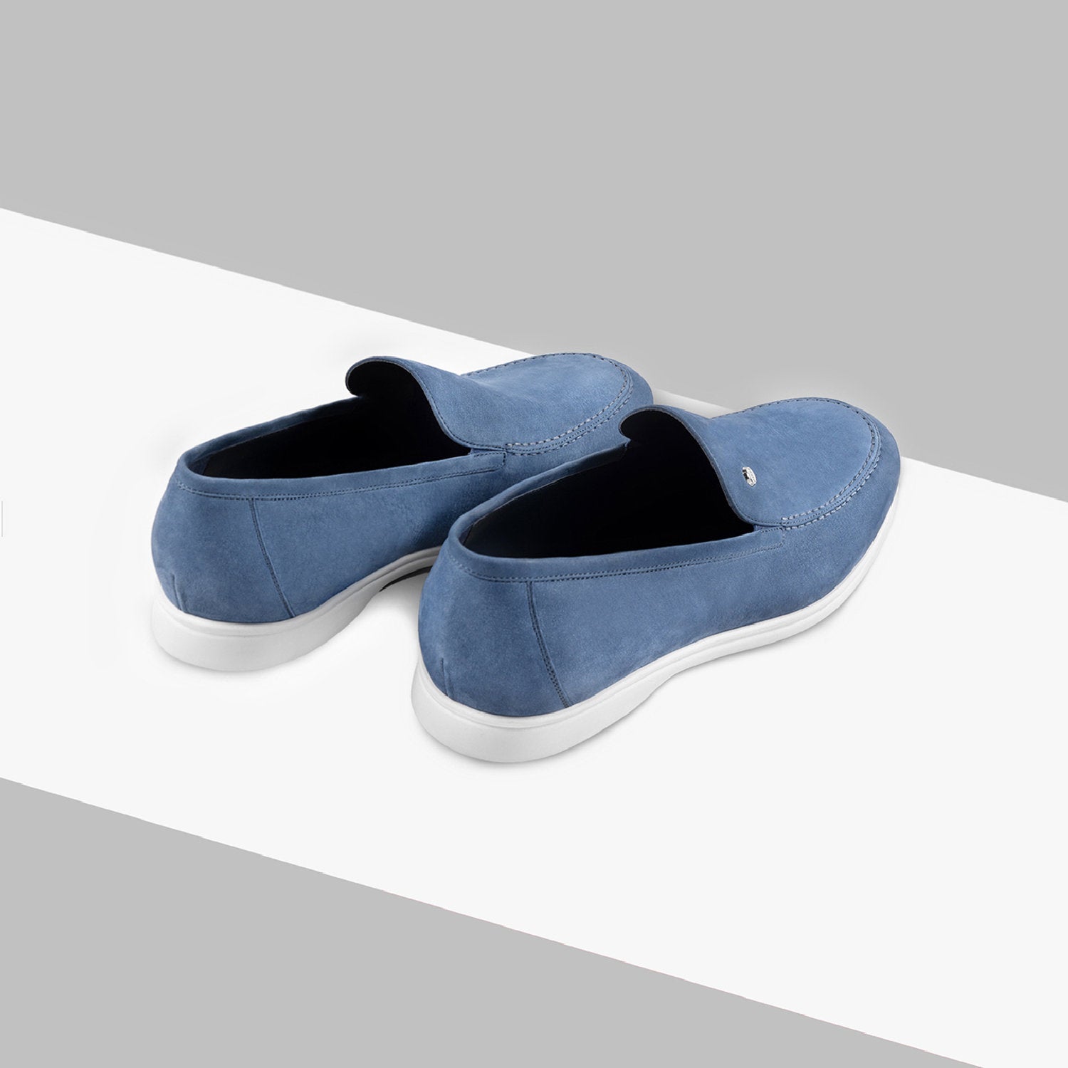 Mocassins avec logo métallique en daim - Bleu & Blanc