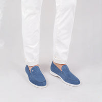 Mocassins avec logo métallique en daim - Bleu & Blanc