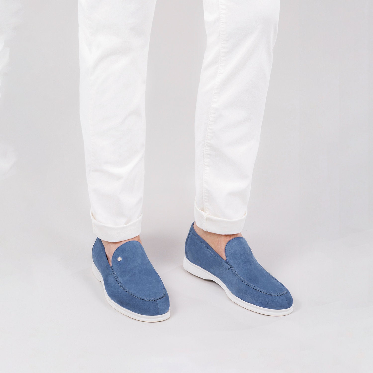Mocassins avec logo métallique en daim - Bleu & Blanc