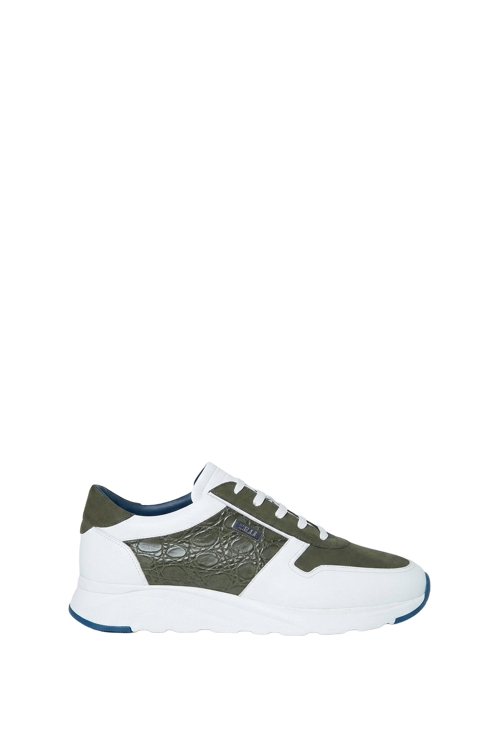 Baskets basses texturées à lacets en cuir - Blanc & Vert