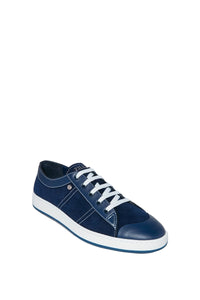 Baskets basses à surpiqûres en cuir et daim - Bleu & Blanc
