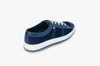 Baskets basses à surpiqûres en cuir et daim - Bleu & Blanc