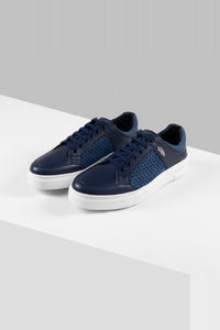 Sneakers basses à semelle épaisse en cuir - Bleu & Blanc