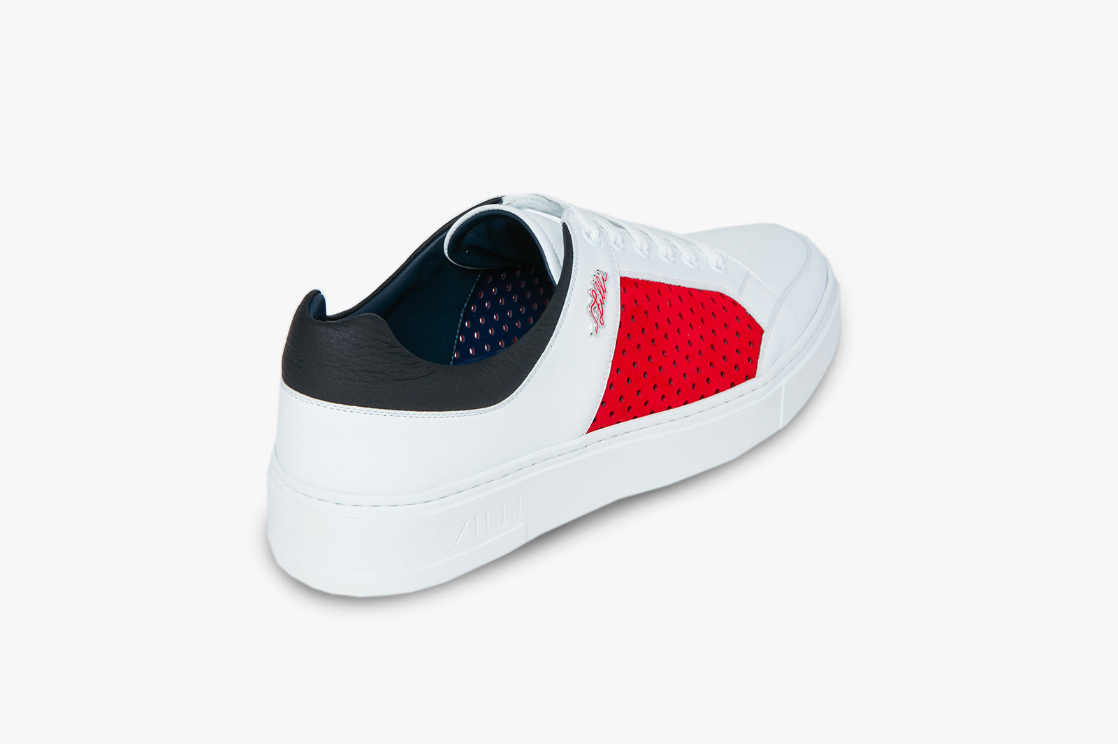 Low trainers with thick leather soles - White & Red