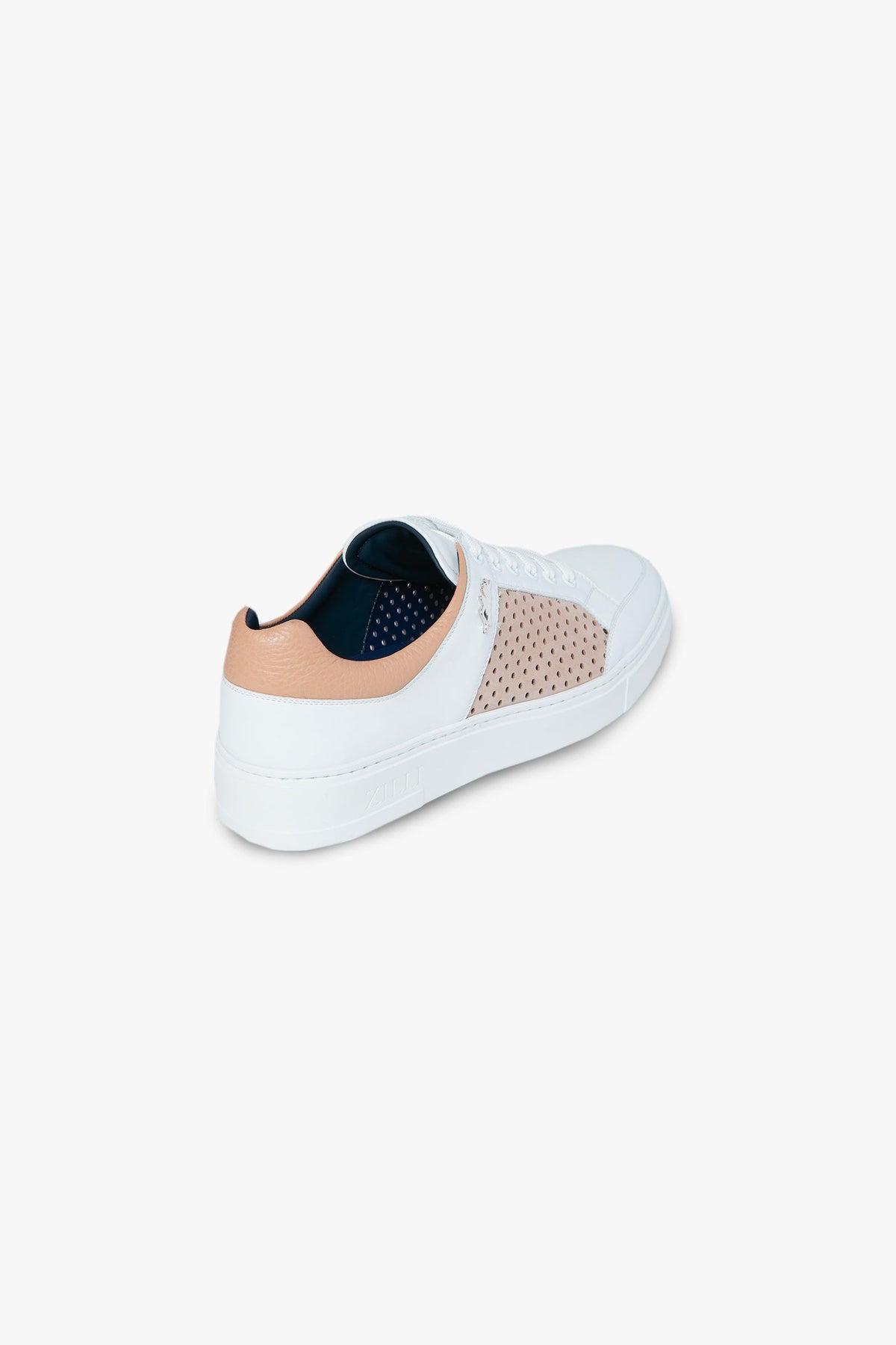 Sneakers basses ajourées en cuir - Blanc & Beige