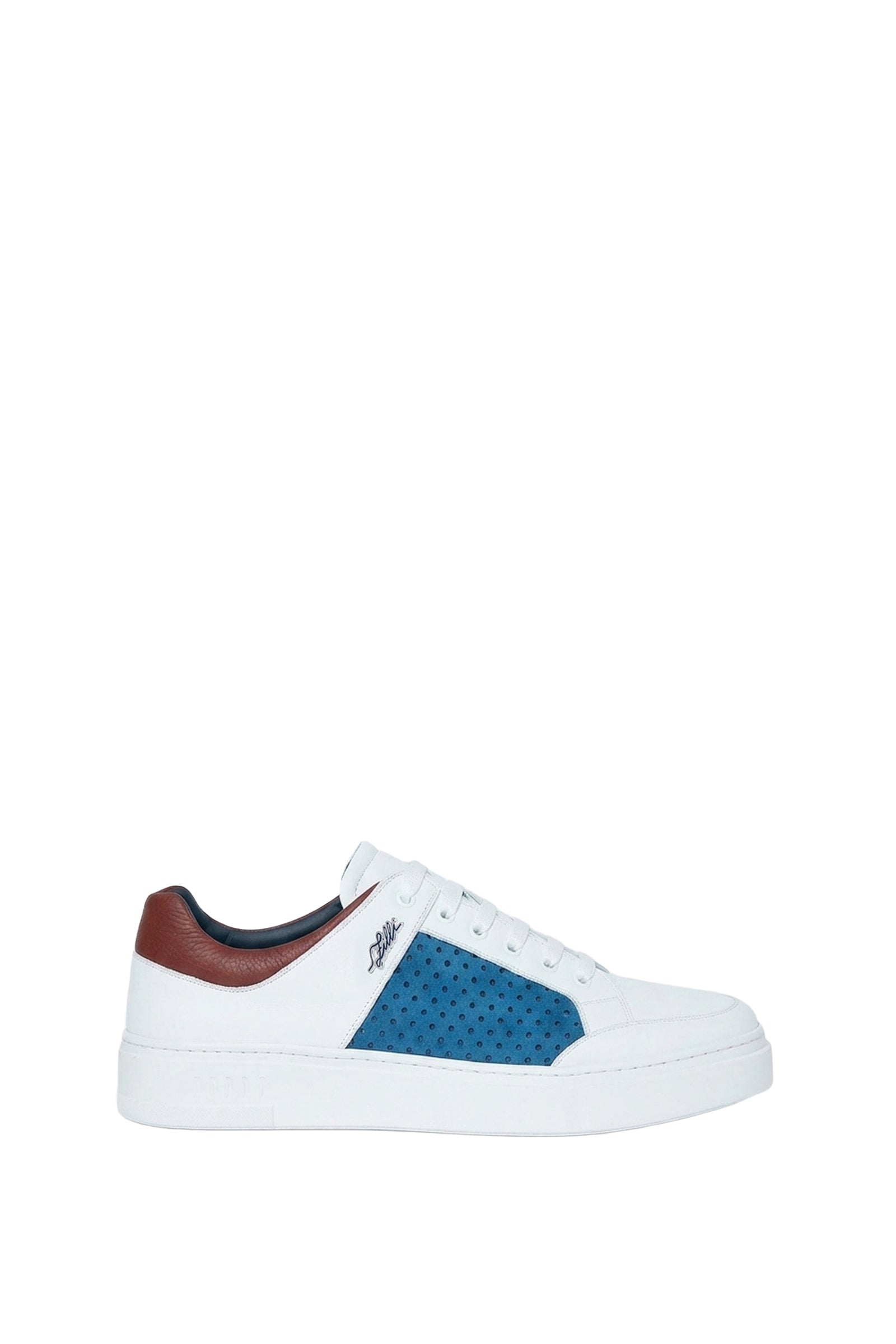 Baskets basses ajourées en cuir - Blanc & Bleu