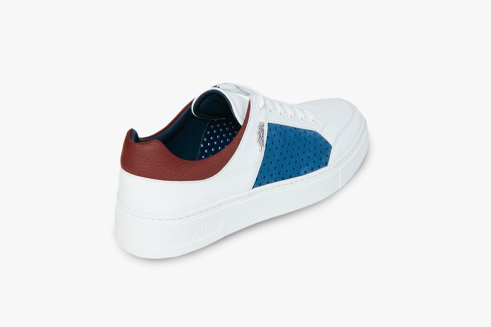 Baskets basses ajourées en cuir - Blanc & Bleu