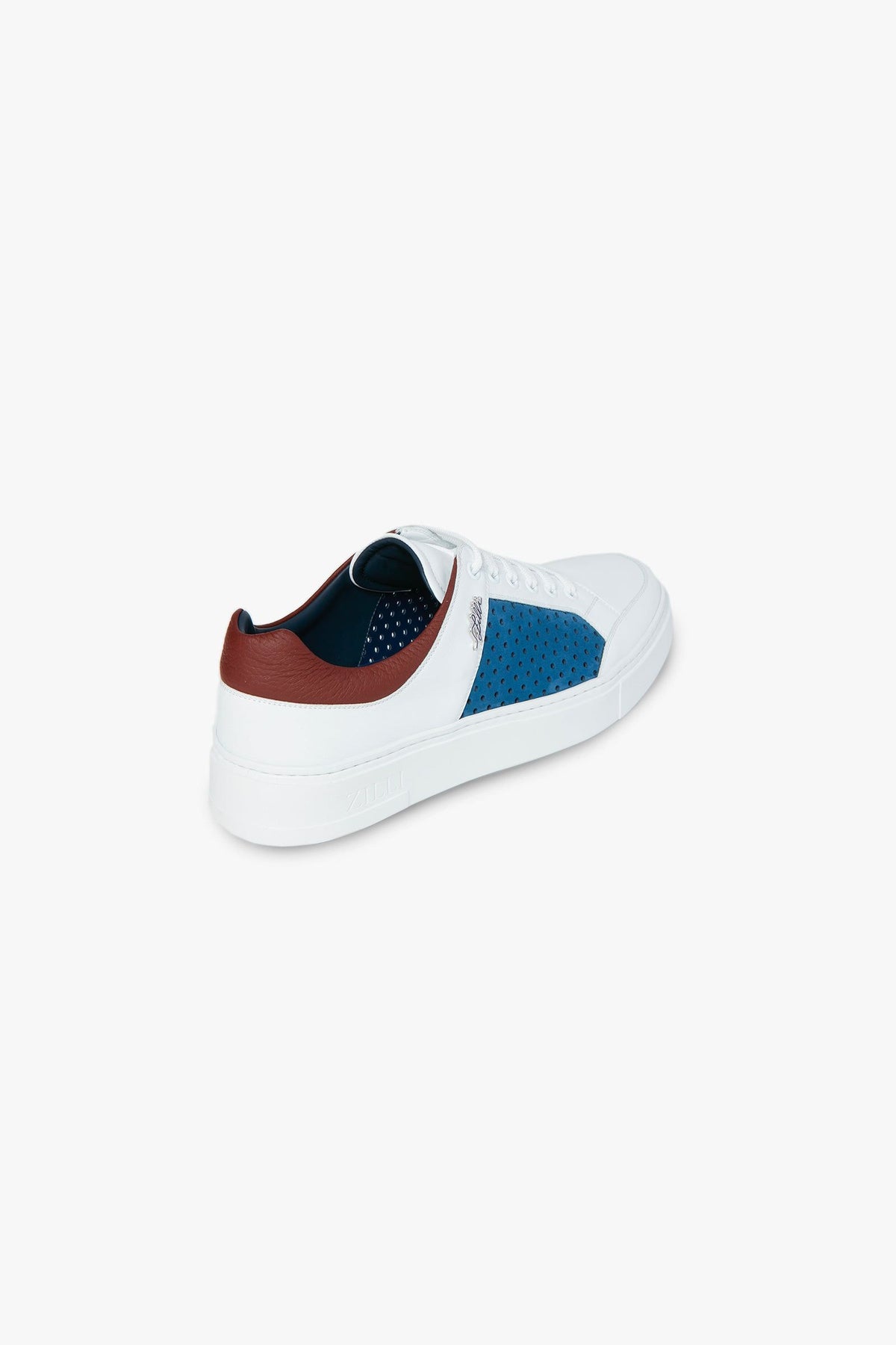 Sneakers basses ajourées en cuir - Blanc & Bleu