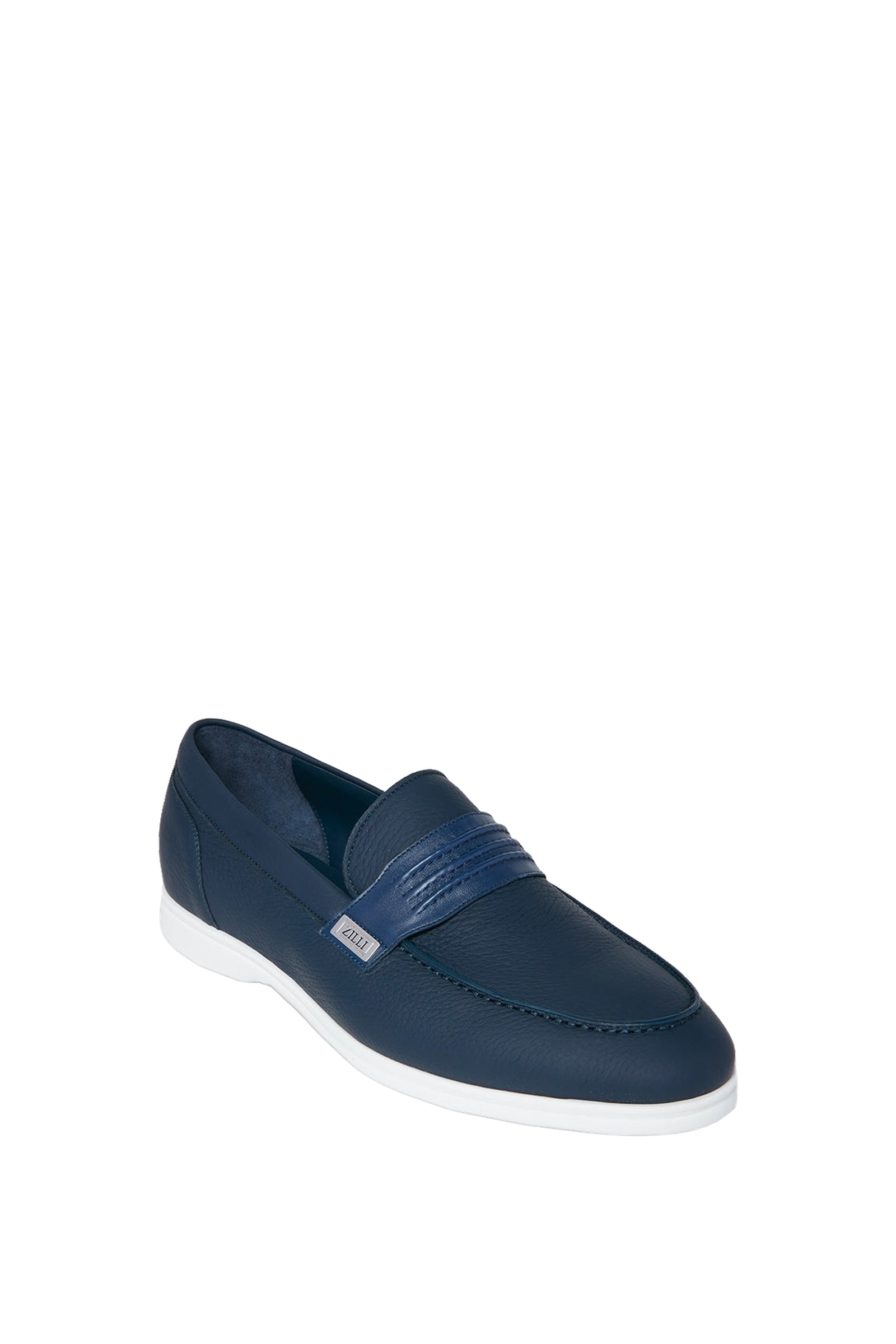 Mocassins à bande texturée en cuir exotique - Bleu & Blanc