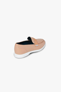 Mocassins grainées en cuir précieux - Beige & Blanc