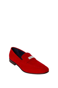 Mocassins à détail métallique en daim - Rouge