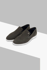 Mocassins perforés en daim - Vert & Blanc