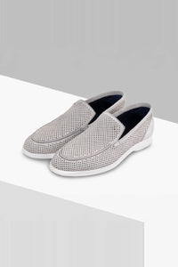 Mocassins à motif ajouré en daim - Gris & Blanc