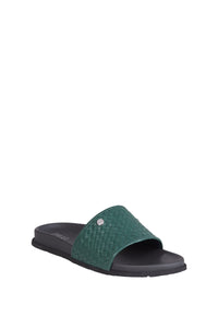 Mules plates à motif tressé en cuir - Vert & Noir