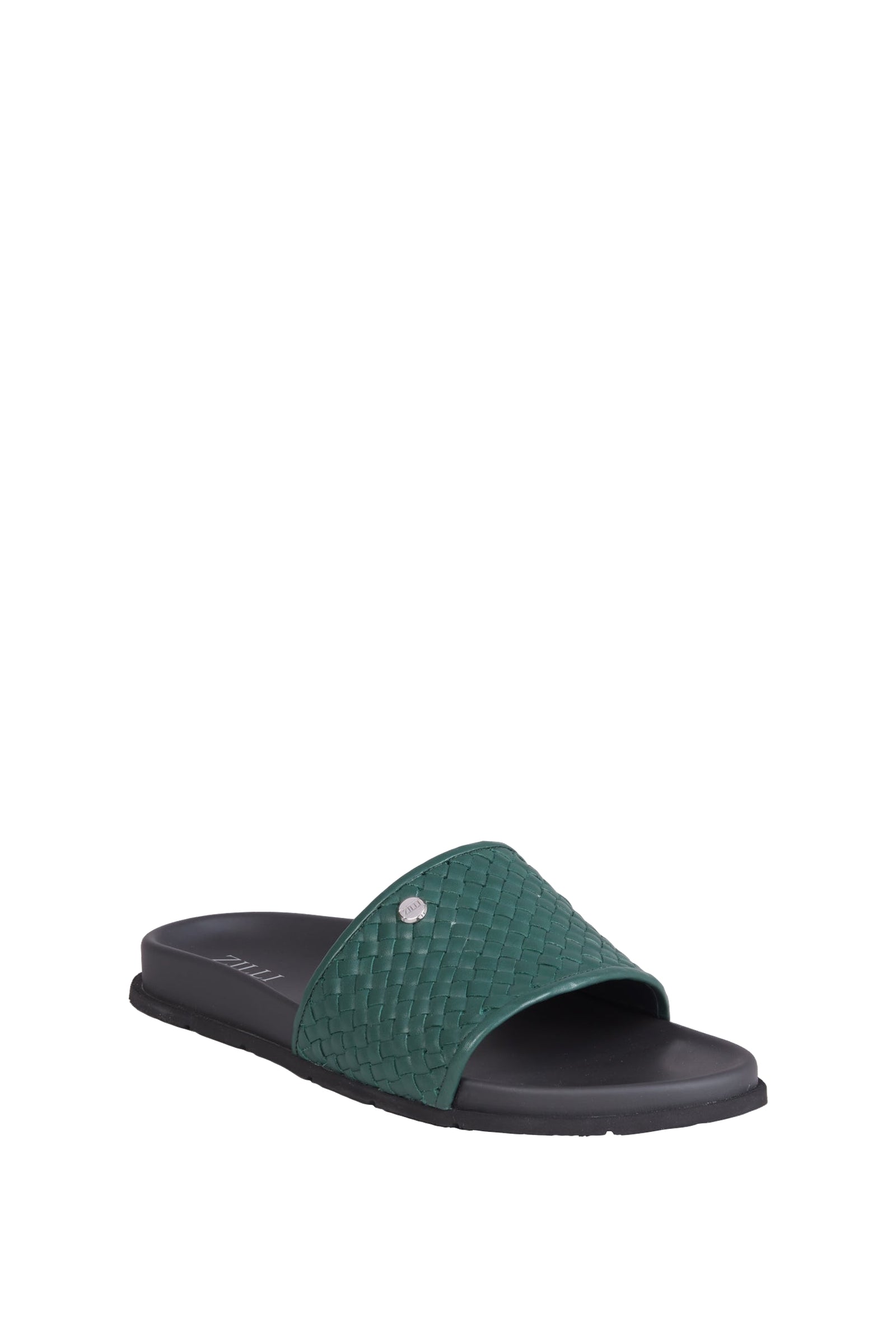 Mules plates à motif tressé en cuir - Vert & Noir