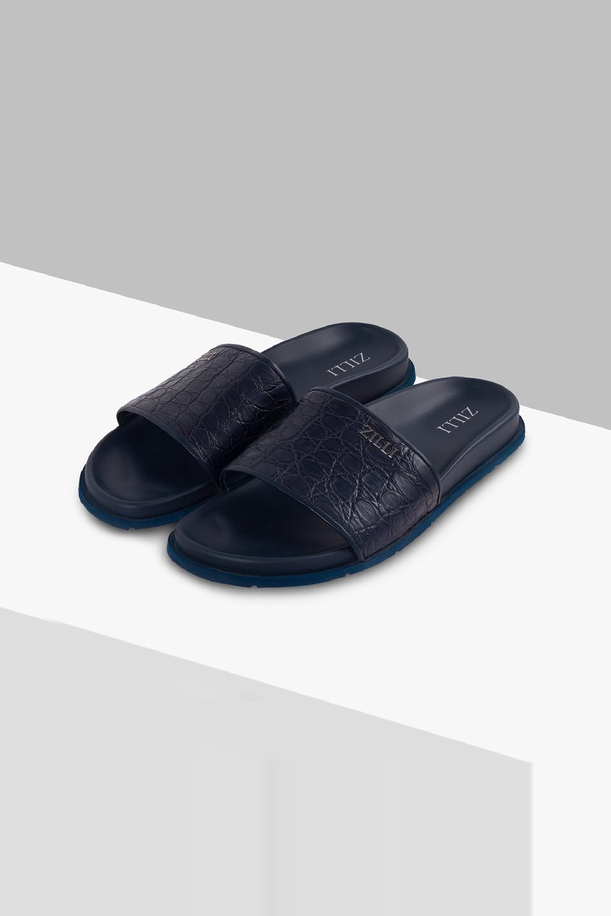 Mules plates en cuir - Bleu