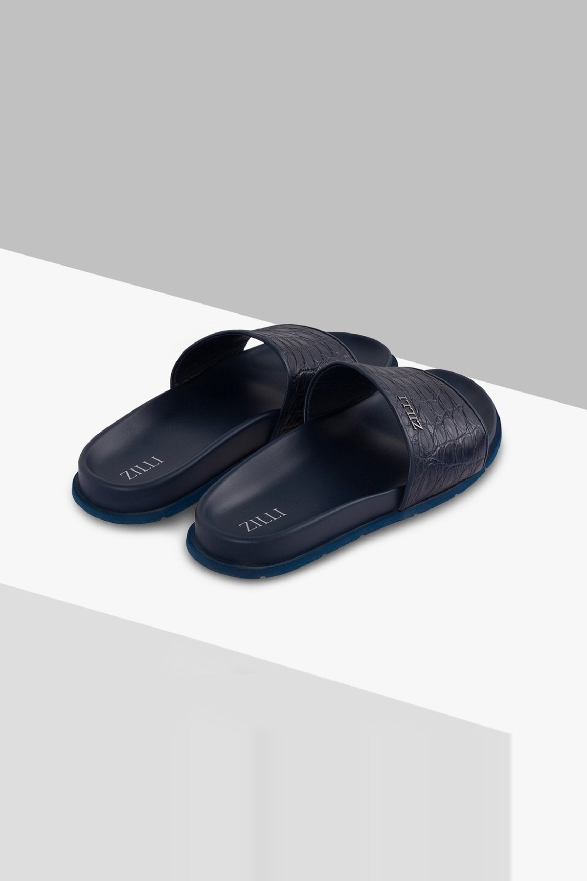 Mules plates en cuir - Bleu