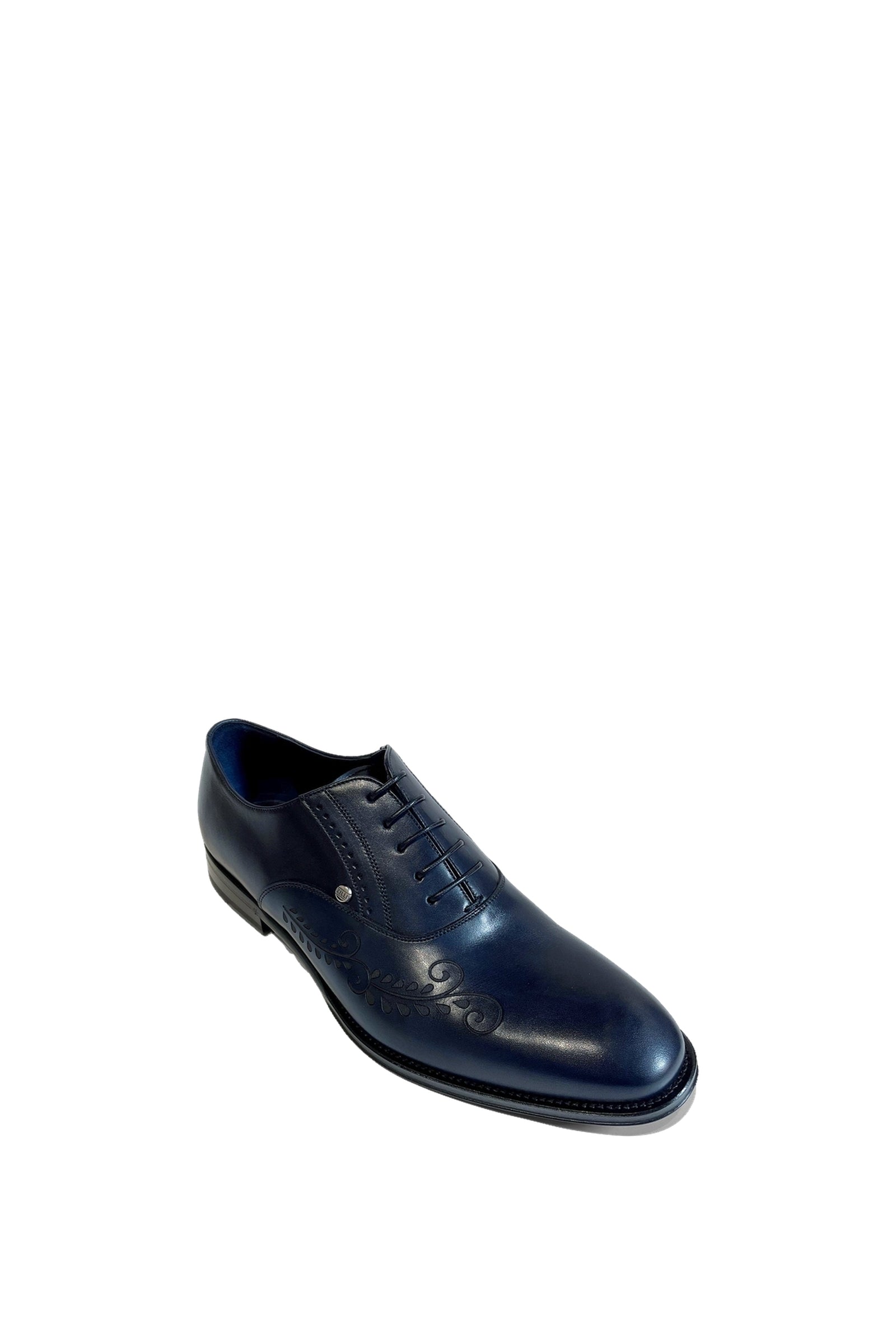 Richelieu à motif fleuri en cuir - Bleu