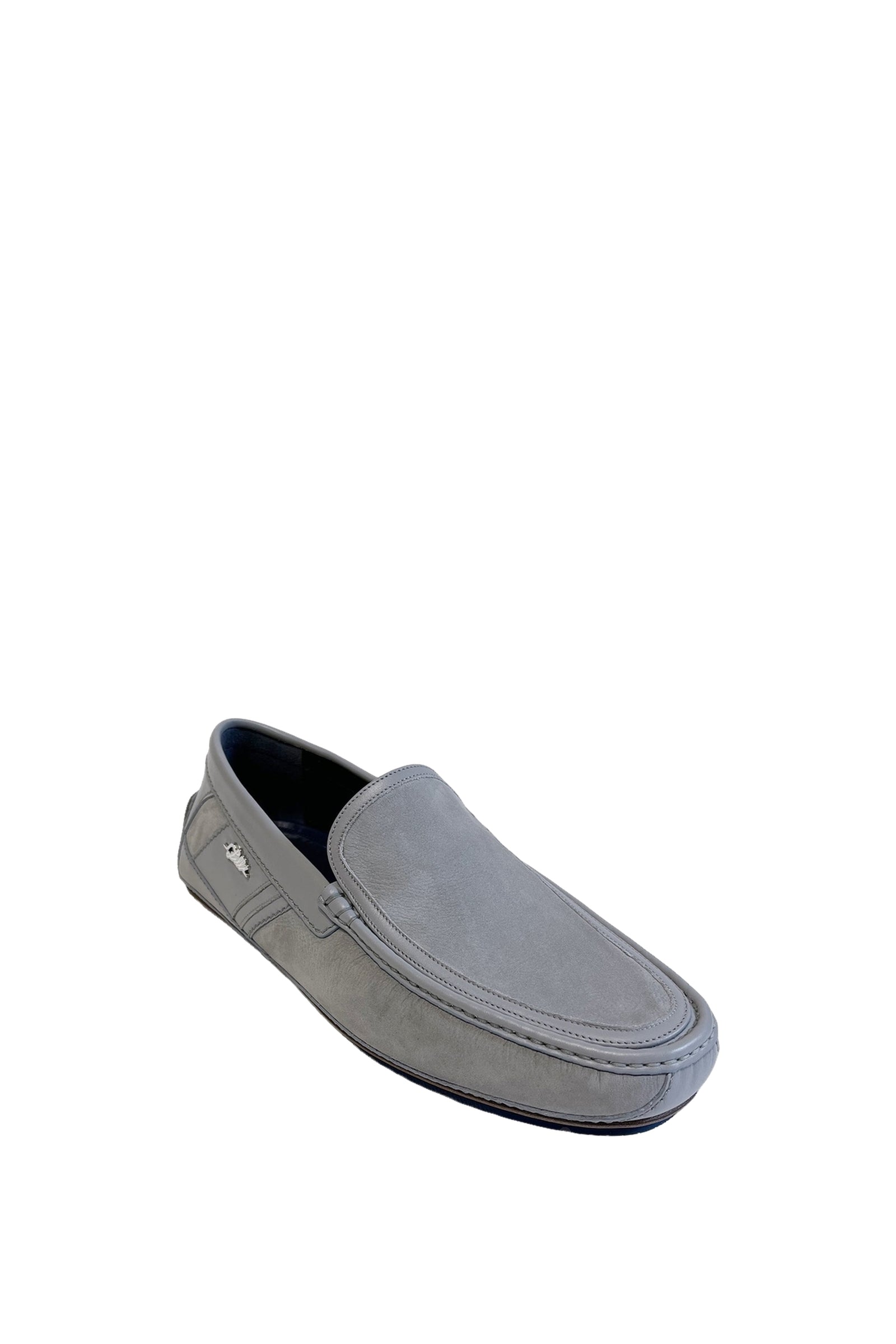 Mocassins à languette en cuir et daim - Gris & Bleu