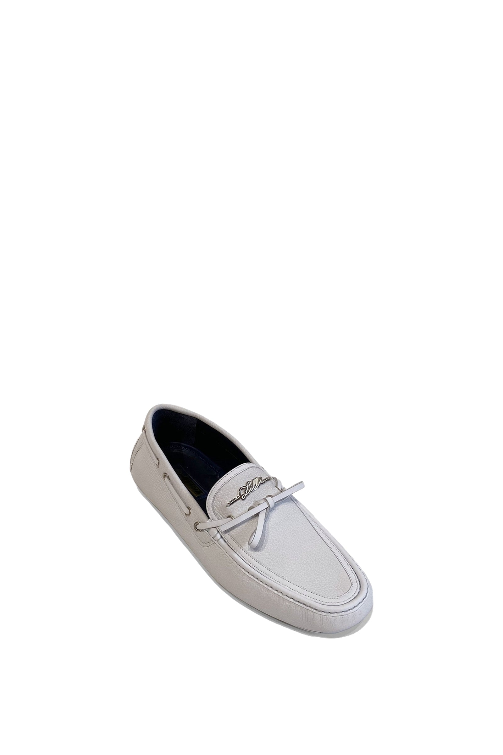 Mocassins à ornement métallique en cuir exotique - Blanc & Bleu