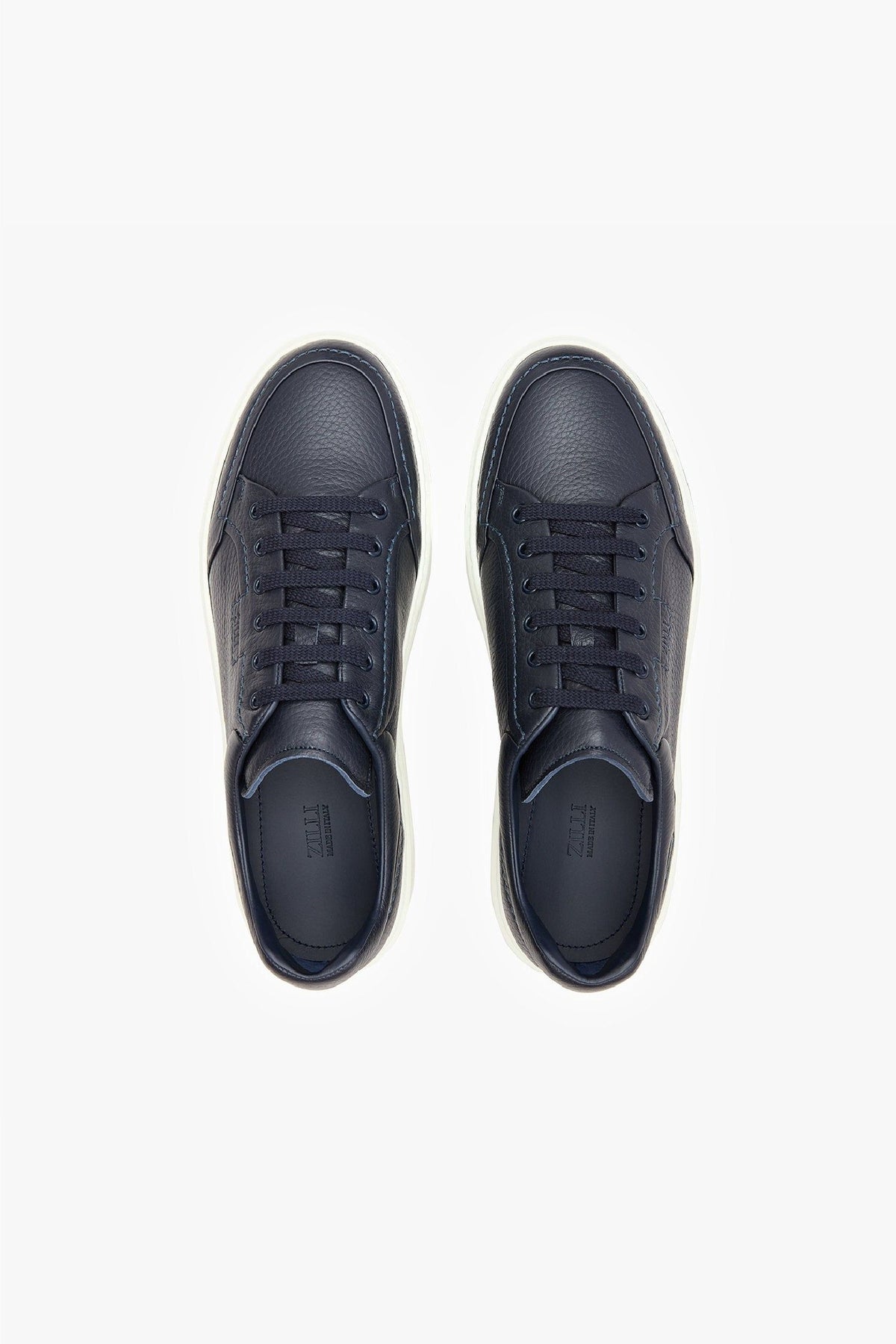 Low-top trainers in fine grained leather - Blue & White