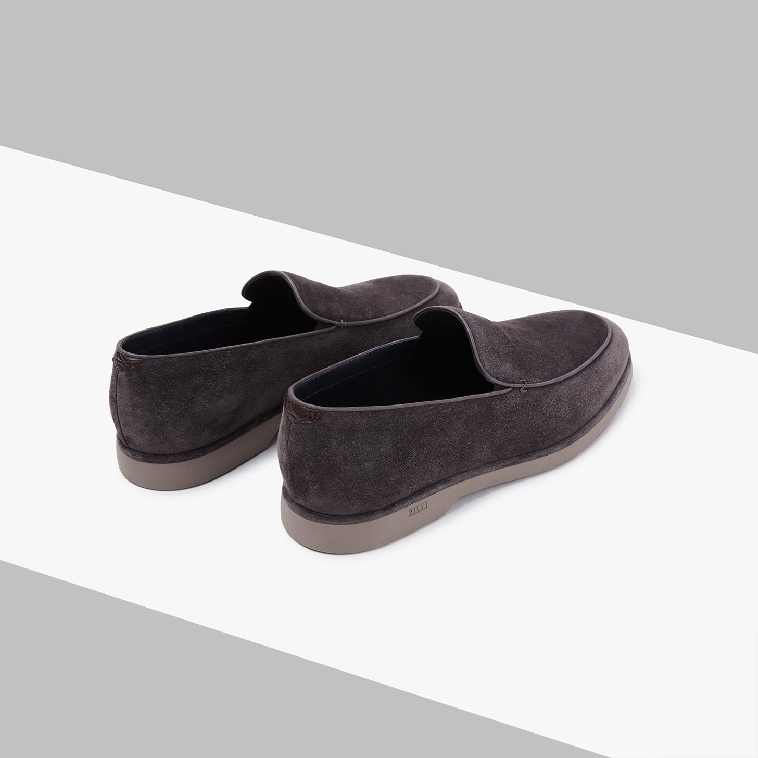 Mocassins à surpiqûres en cuir exotique - Gris & Beige