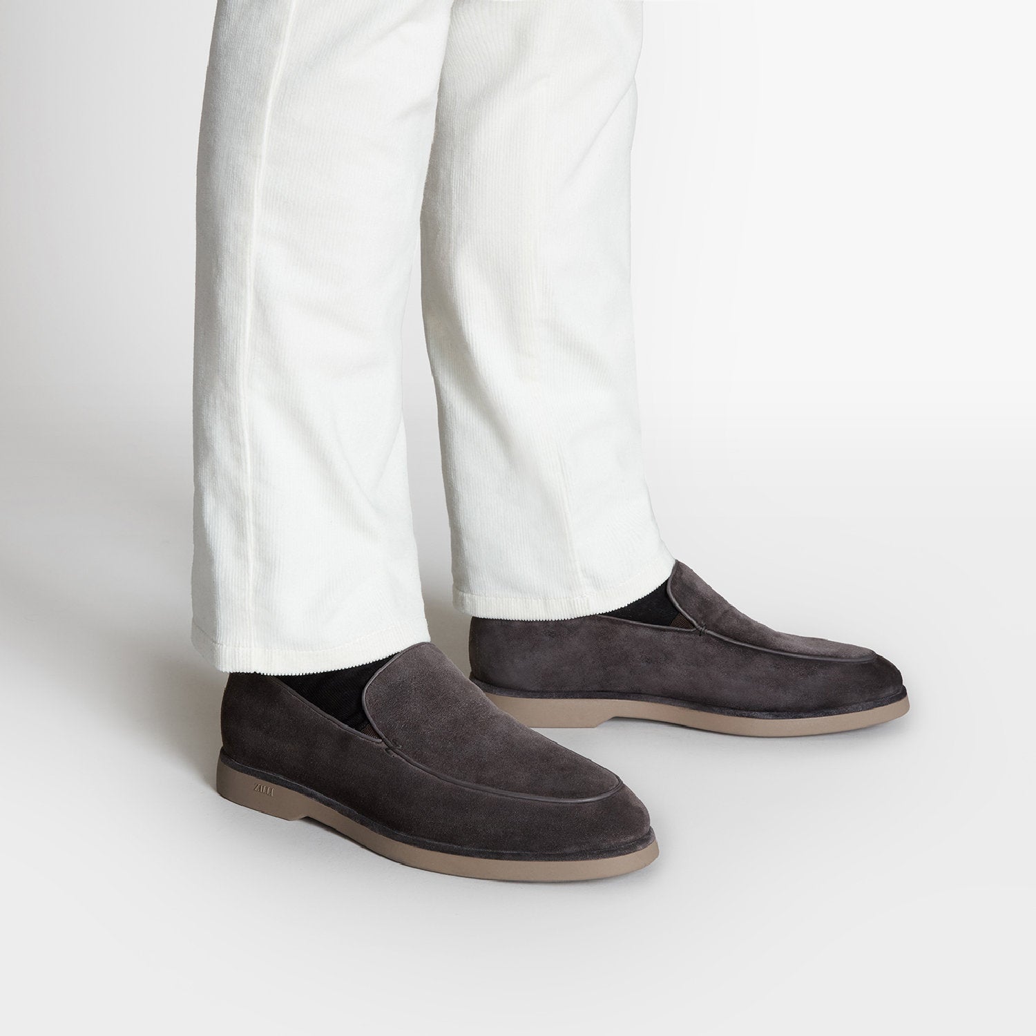Mocassins à surpiqûres en cuir exotique - Gris & Beige