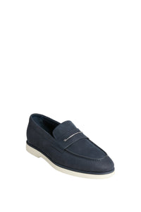 Mocassins à détail métallique en cuir - Bleu & Beige