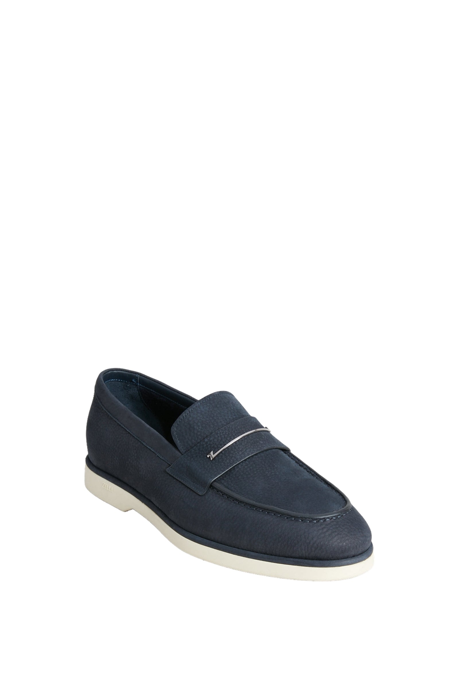 Mocassins à détail métallique en cuir - Bleu & Beige