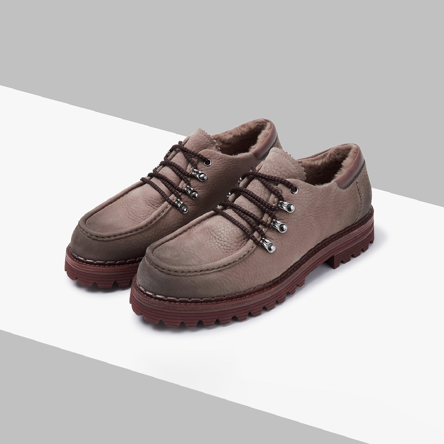 Mocassins à semelle crantée en cuir - Beige & Marron