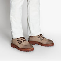 Mocassins à semelle crantée en cuir - Beige & Marron