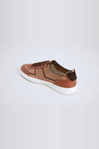 Low-top linen trainers - Tan & Dark Brown