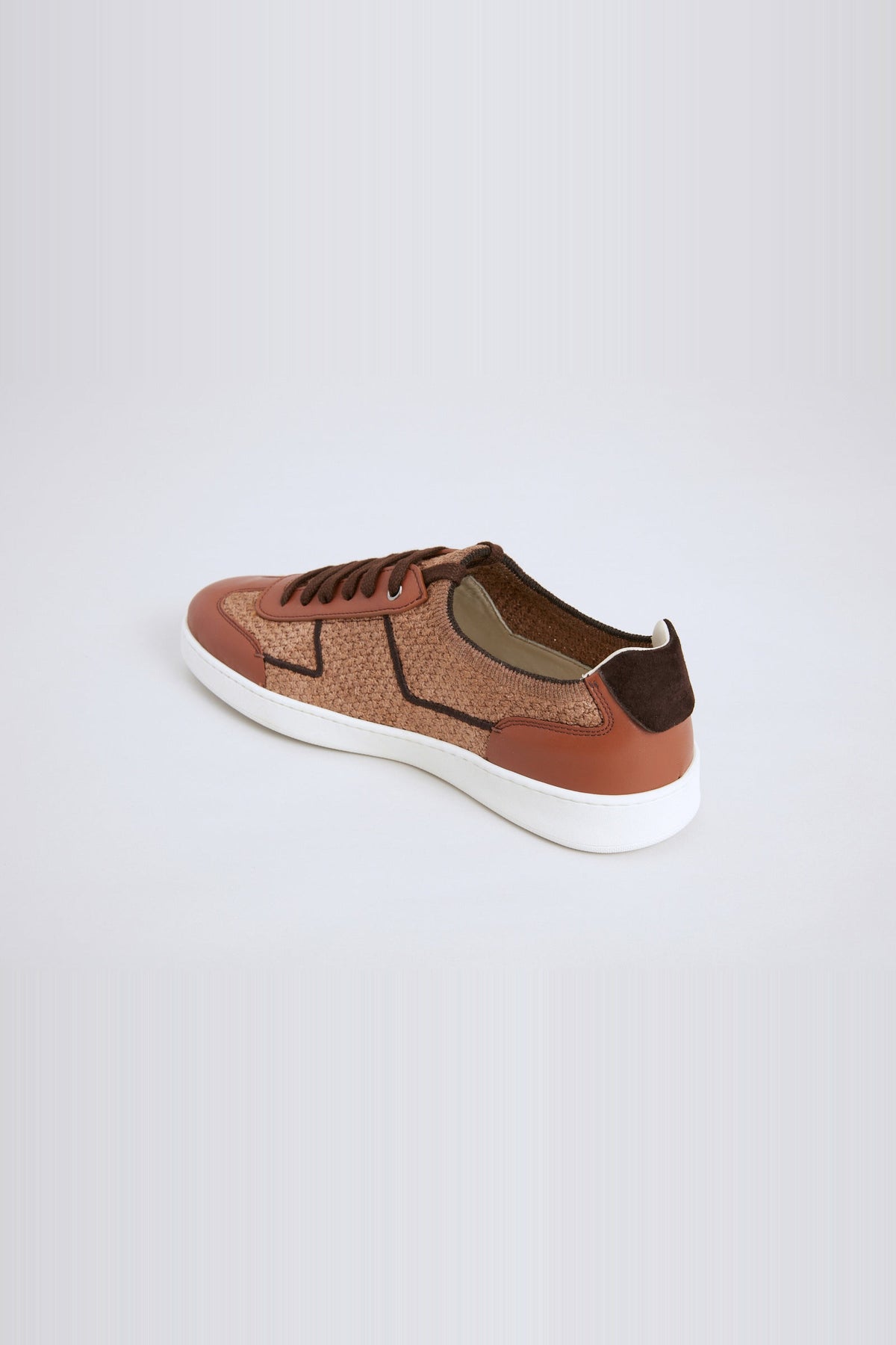 Low-top linen trainers - Tan & Dark Brown