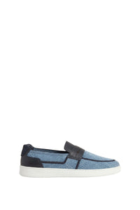 Mocassins bi matière en lin et cuir - Dark Navy
