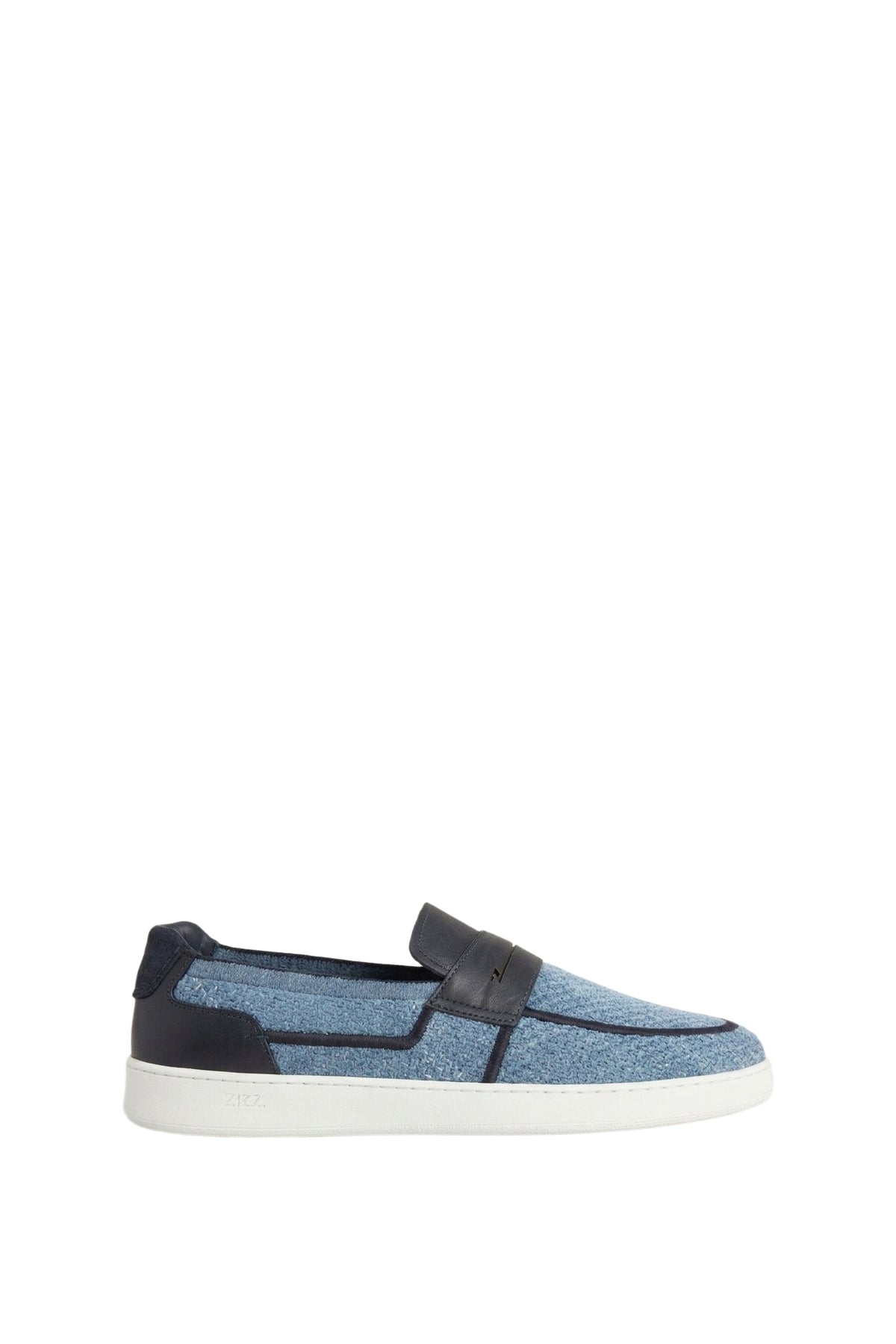 Mocassins bi matière en lin et cuir - Dark Navy