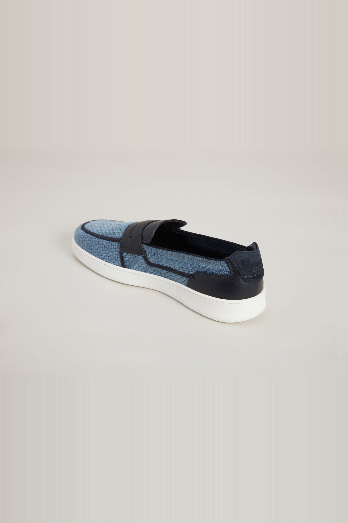 Two-material moccasins in linen and leather - Dark Navy