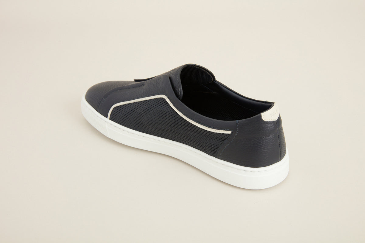 Sneakers basses en cuir précieux - Blue Navy