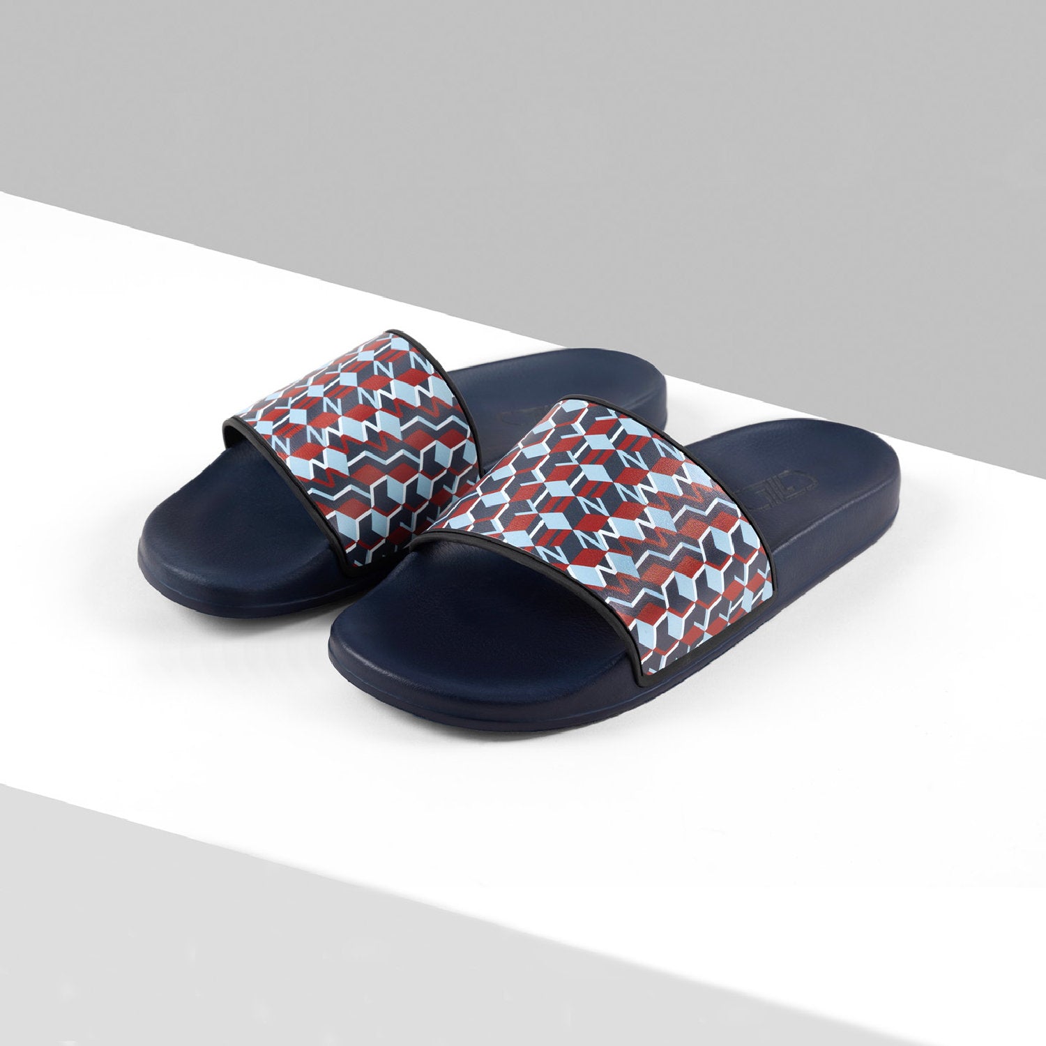 Mules plates à motif géométrique - Bleu & Multicolore