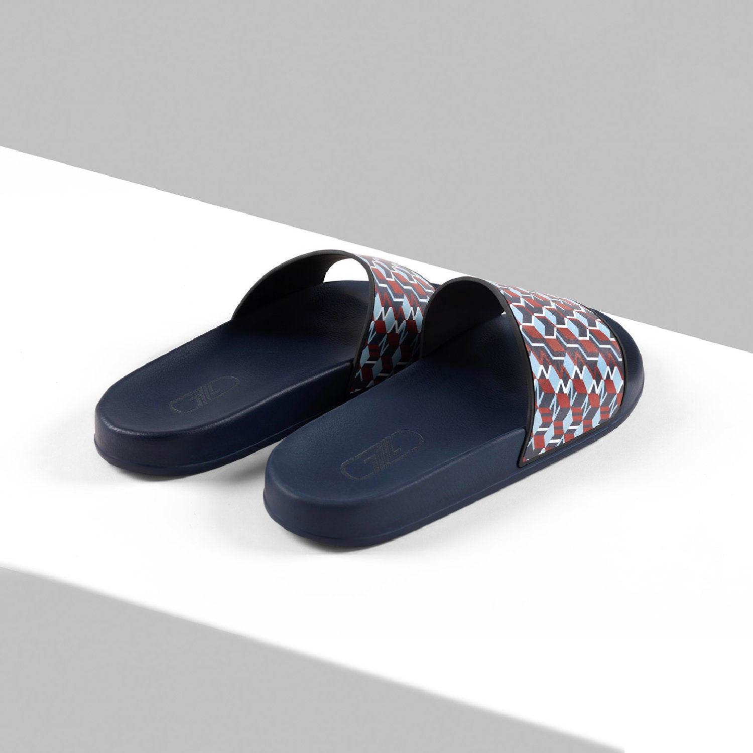 Mules plates à motif géométrique - Bleu & Multicolore