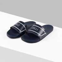 Mules plates à motif géométrique - Bleu & Blanc