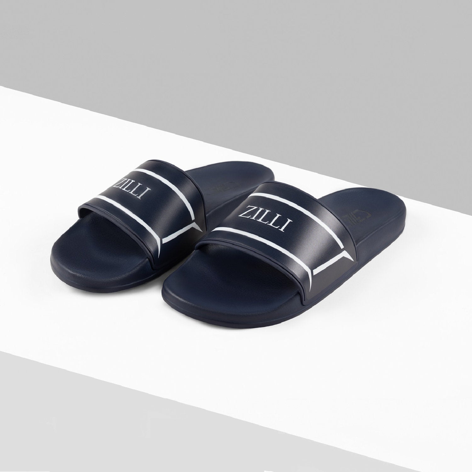 Mules plates à motif géométrique - Bleu & Blanc