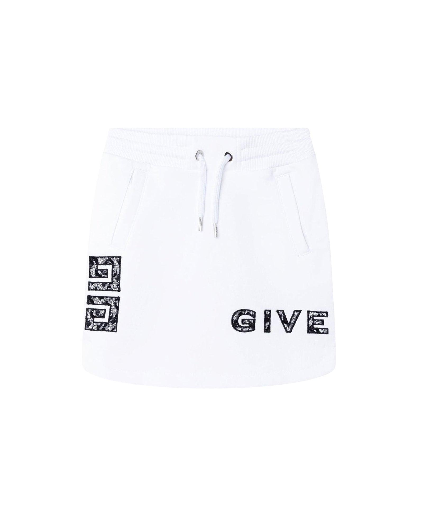 Jupe broderie dentelle en molleton - Blanc