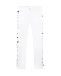 Trousers with cotton studs - White