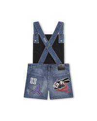 Salopette courte en coton - Denim blue
