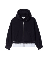 Cardigan à capuche bande tricot - Black